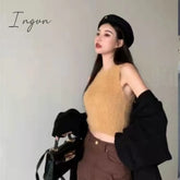 Ingvn - Sexy Plush Crop Tops Women Vintage Y2K Clothes Knitted Tank Top Sleeveless Club Party