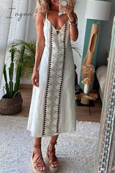 Ingvn - Sexy Print Frenulum Backless V Neck Dresses Cream White / S Dresses/Casual
