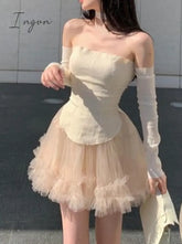 Ingvn - Sexy Pure Color 2 Piece Dress Set Woman Elegant Y2K Mini Casual Korean Fashion Short Party