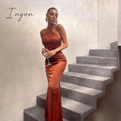 Ingvn - Sexy Satin Sleeveless Backless Elegant Party Maxi Dresses Women Summer Off Shoulder Bodycon