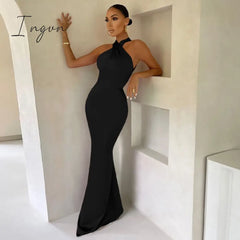 Ingvn - Sexy Satin Sleeveless Backless Elegant Party Maxi Dresses Women Summer Off Shoulder Bodycon