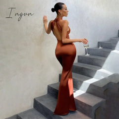 Ingvn - Sexy Satin Sleeveless Backless Elegant Party Maxi Dresses Women Summer Off Shoulder Bodycon