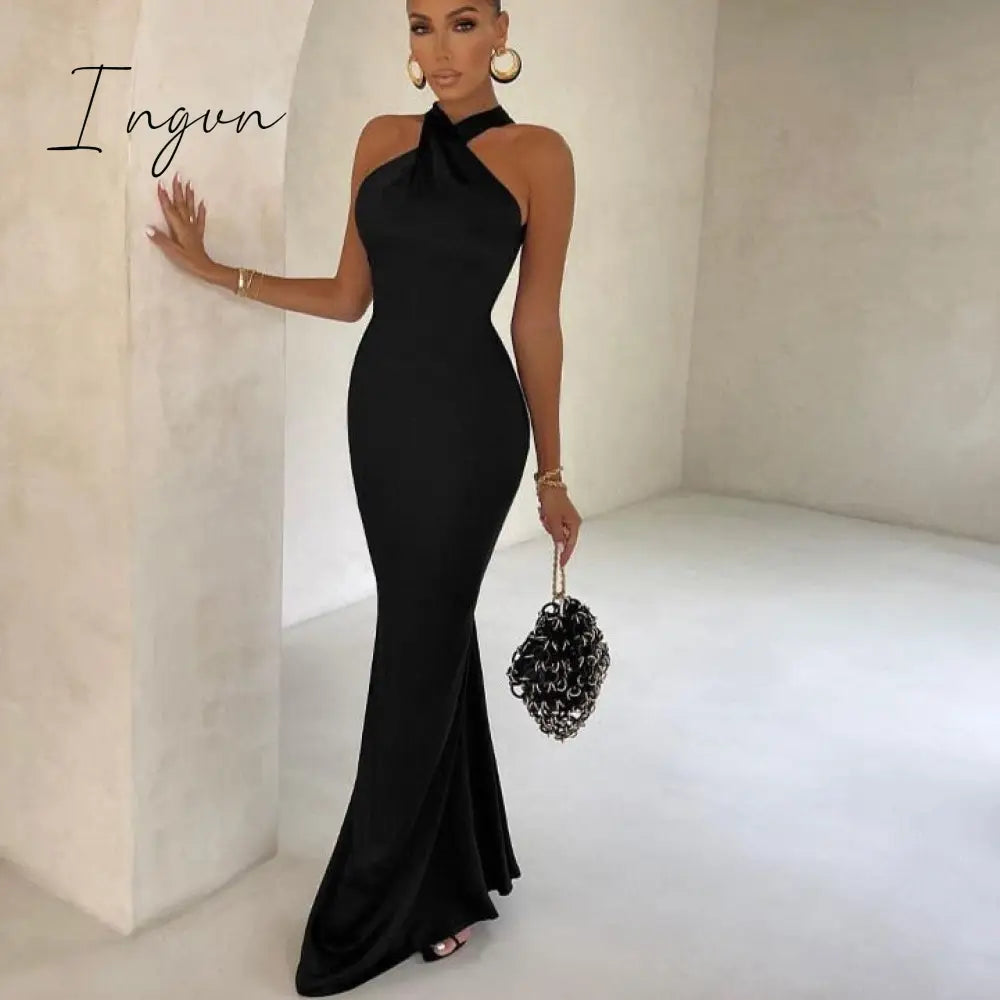 Ingvn - Sexy Satin Sleeveless Backless Elegant Party Maxi Dresses Women Summer Off Shoulder Bodycon
