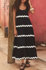Ingvn - Sexy Simplicity Print Ripple Contrast U Neck Sleeveless Dress Dresses Dresses/Casual