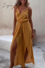 Ingvn - Sexy Simplicity Solid Asymmetrical V Neck Loose Jumpsuits & Rompers/Jumpsuits