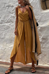 Ingvn - Sexy Simplicity Solid Asymmetrical V Neck Loose Jumpsuits & Rompers/Jumpsuits