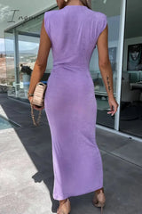 Ingvn - Sexy Simplicity Solid Fold V Neck Irregular Dress Dresses Dresses/Casual