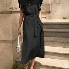 Ingvn - Sexy Sleeveless Summer Dress Ruffle Maxi Long With Belt Women Bohemian Sundress Party