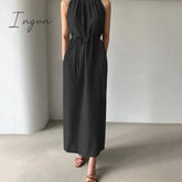 Ingvn - Sexy Sleeveless Summer Dress Ruffle Maxi Long With Belt Women Bohemian Sundress Party