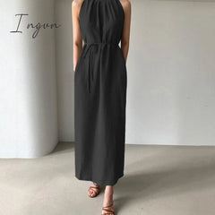 Ingvn - Sexy Sleeveless Summer Dress Ruffle Maxi Long With Belt Women Bohemian Sundress Party