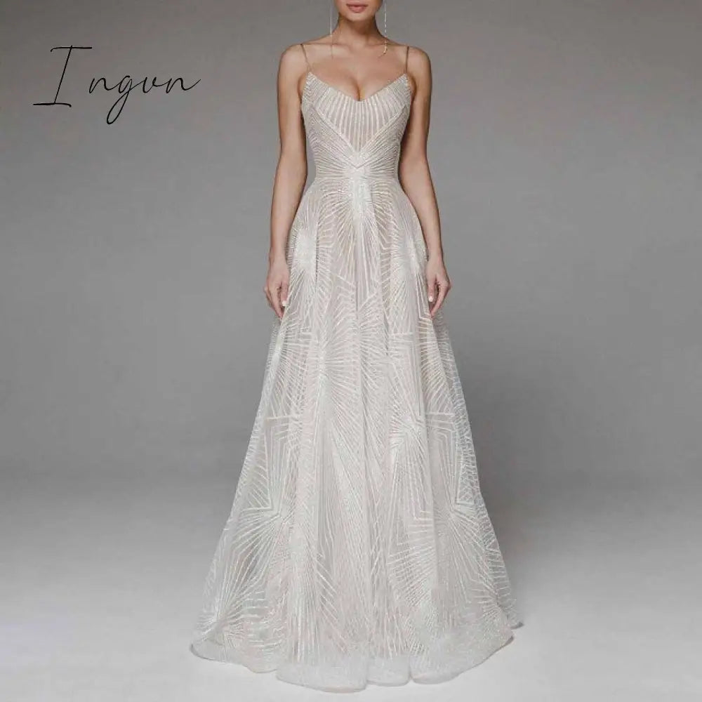 Ingvn - Sexy Slip Embroidered Maxi Dresses For Women Summer Elegant Luxury Evening Wedding Guest