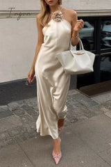 Ingvn - Sexy Solid Backless Halter Sleeveless Dress Dresses Champagne / Xs Dresses/Casual