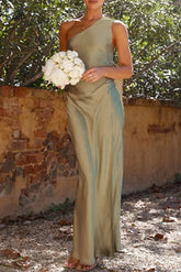 Ingvn - Sexy Solid Backless High Opening Oblique Collar Dresses Green / S Dresses/Summer