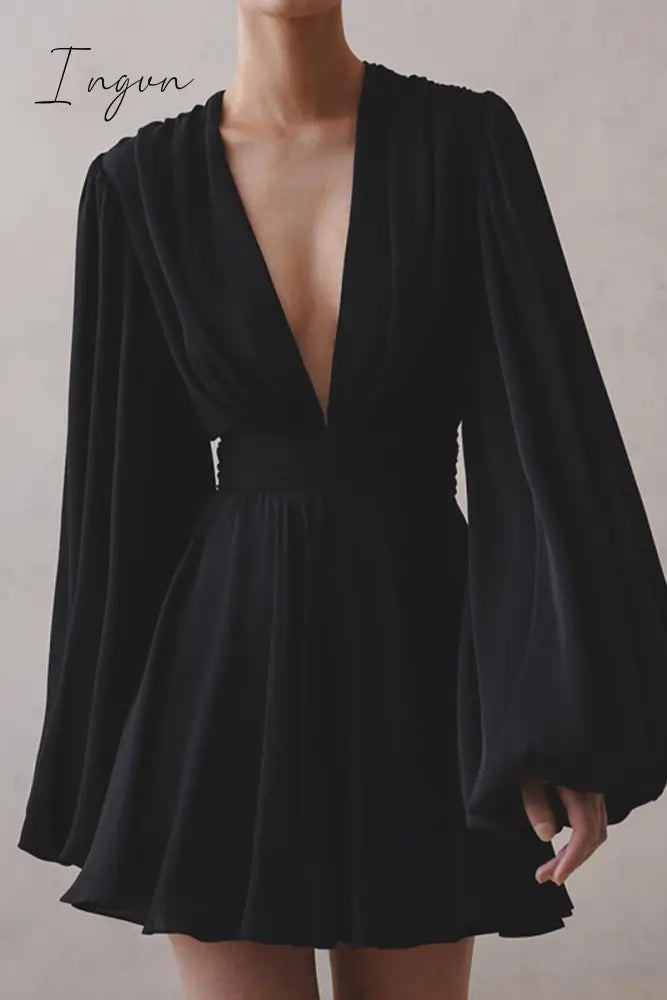 Ingvn - Sexy Solid Fold V Neck A Line Dresses Dresses/Short