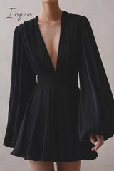 Ingvn - Sexy Solid Fold V Neck A Line Dresses Dresses/Short