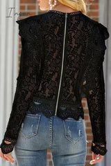 Ingvn - Sexy Solid Lace Zipper O Neck Tops Tops/Long Sleeve