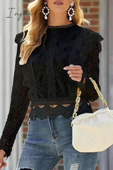 Ingvn - Sexy Solid Lace Zipper O Neck Tops Tops/Long Sleeve