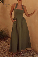 Ingvn - Sexy Solid Pocket Fold Halter Sleeveless Dresses Dresses/Casual