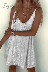 Ingvn - Sexy Solid Sequins V Neck Sling Dress Dresses Dresses/Club