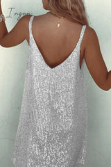 Ingvn - Sexy Solid Sequins V Neck Sling Dress Dresses Dresses/Club