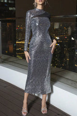 Ingvn - Sexy Solid Slit Sequined Half A Turtleneck Evening Dress Dresses Silver / Xs Dresses/Party