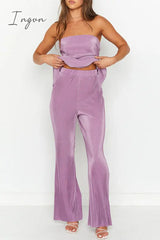 Ingvn- Sexy Solid Strapless Sleeveless Two Pieces Pieces/Two-Piece Pants Set