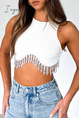 Ingvn - Sexy Solid Tassel Beaded O Neck Tops Tops/Tank & Camis