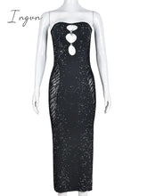 Ingvn - Sexy Strapless Backless Cut Out Midi Dress Women Sleeveless Glitter Slim Fit Robe 2023