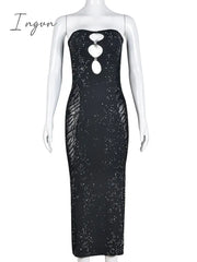 Ingvn - Sexy Strapless Backless Cut Out Midi Dress Women Sleeveless Glitter Slim Fit Robe 2023