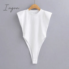 Ingvn - Sexy Tops Women Summer One-Pieces Bodycon Bodysuit Padded Shoulder Black Sleeveless Body