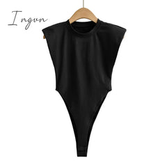 Ingvn - Sexy Tops Women Summer One-Pieces Bodycon Bodysuit Padded Shoulder Black Sleeveless Body