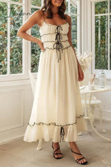 Ingvn- Sexy Vacation Solid Frenulum Backless U Neck Sling Dress Dresses Dresses/Summer