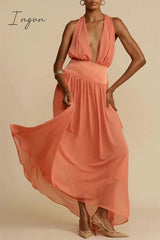 Ingvn - Sexy Vacation Solid Frenulum Backless V Neck Beach Dress Dresses Dresses/Chiffon