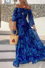 Ingvn - Sexy Vintage Print Flowers Patchwork Off The Shoulder A Line Dresses Dresses/Vintage