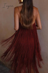 Ingvn - Sexy Vintage Solid Tassel Square Collar Sling Dress Dresses Dresses/Party