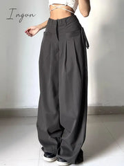 Ingvn - Shirring Casual Wide Leg Pants Women High Waist Street Basic Loose Sweat Trousers Korean