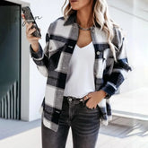 Ingvn - Shirts For Women Plaid Long Sleeve Button Up Shirt Collared Tops And Blouse Autumn Spring