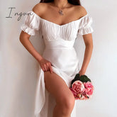 Ingvn - Short Sleeve Bodycon Beach Dresses High Waist A-Line Ladies Party Vestidos Elegant Solid