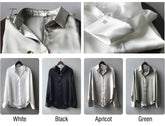 Ingvn - Silk Korean Office Ladies Elegant Shirt Blouse Women Fashion Button Up Satin Vintage White