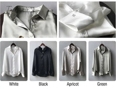 Ingvn - Silk Korean Office Ladies Elegant Shirt Blouse Women Fashion Button Up Satin Vintage White