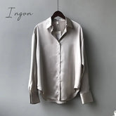 Ingvn - Silk Korean Office Ladies Elegant Shirt Blouse Women Fashion Button Up Satin Vintage White