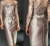 Ingvn - Silver Champagne Short Knee Length Lace Mother Of The Bride Dresses Three Quarter Sleeves