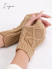 Ingvn - Simple 9 Colors Jacquard Knitting Gloves Yellow / Free Size Warmers