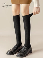 Ingvn - Simple Twist Wool Solid Color Mid-Calf Socks Black / One_Size Warmers