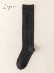 Ingvn - Simple Twist Wool Solid Color Mid-Calf Socks Dark Gray / One_Size Warmers