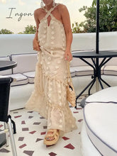 Ingvn - Sleeveless Halter Maxi Summer Dress For Women Fashion Ruffle Beach Long Robe Elegant Slip