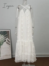 Ingvn - Sleeveless Halter Maxi Summer Dress For Women Fashion Ruffle Beach Long Robe Elegant Slip