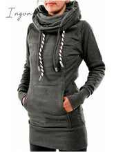 Ingvn - Slim Fit Front Pocket Drawstring Hooded Pullover Sweatshirt Gray / S Tops