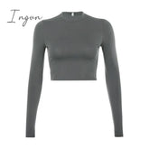 Ingvn - Solid Basic Long Sleeve Womens Tshirt Casual Black White Fashion Crop Top T Shirt Ladies