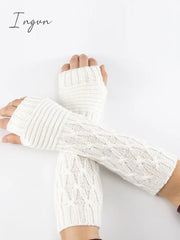 Ingvn - Solid Color Keep Warm Jacquard Knitted Sleevelet White / Free Size Warmers